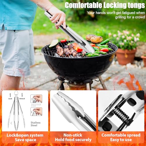 31pcs Stainless Steel BBQ Grill Accessories Set for Men Dad, Heavy Duty Grilling Tools for Outdoor Camping, BBQ Utensils Kit with Mats, Grill Brush in Carrying Bag Brown