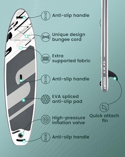 Inflatable Paddle Board, 11'x32 x6 Stand Up Paddle Board, Sup Board with Removable Fin, Floating Paddle, Hand Pump, Waterproof Bag, Traveling Board