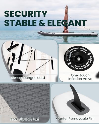 Inflatable Paddle Board, 11'x32 x6 Stand Up Paddle Board, Sup Board with Removable Fin, Floating Paddle, Hand Pump, Waterproof Bag, Traveling Board