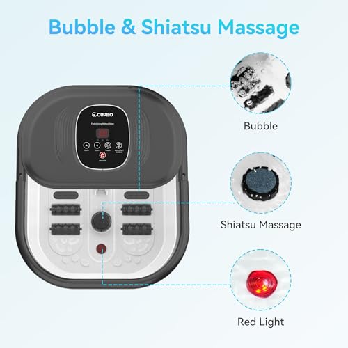 CuPiLo Foot Spa Bath Massager with Heat, Collapsible Foot Massager Spa Soaking Tub with Bubbles, Red Light, Pumice Stone, and Shiatsu Massage Rollers, Pedicure Foot Spa for Relaxation, Gifts