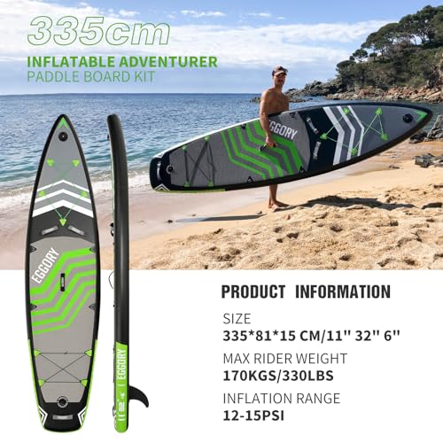 Inflatable Paddle Board, 11'x32 x6 Stand Up Paddle Board, Sup Board with Removable Fin, Floating Paddle, Hand Pump, Waterproof Bag, Traveling Board