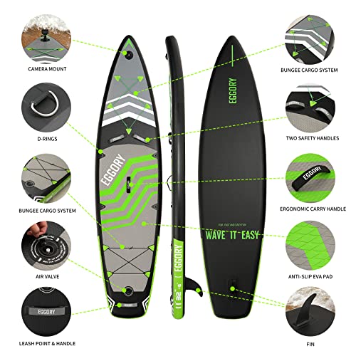 Inflatable Paddle Board, 11'x32 x6 Stand Up Paddle Board, Sup Board with Removable Fin, Floating Paddle, Hand Pump, Waterproof Bag, Traveling Board