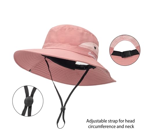 Womens Summer Sun Hat Beach Hat Wide Brim Outdoor UV Protection Hat Packable Mesh Bucket Hat with Ponytail Hole