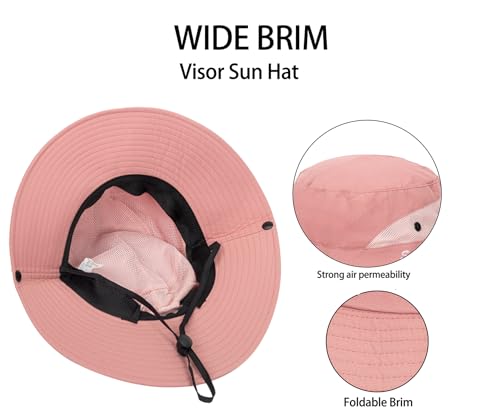 Womens Summer Sun Hat Beach Hat Wide Brim Outdoor UV Protection Hat Packable Mesh Bucket Hat with Ponytail Hole