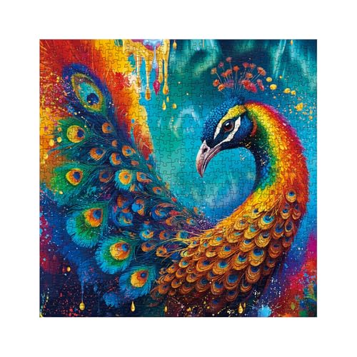 Peacock Puzzle 1000 Piece Puzzle for Adults, Colorful Peafowl Jigsaw Puzzles Beautiful Bird Art Puzzle, Funny Rainbow Animal Puzzle As Home Decor