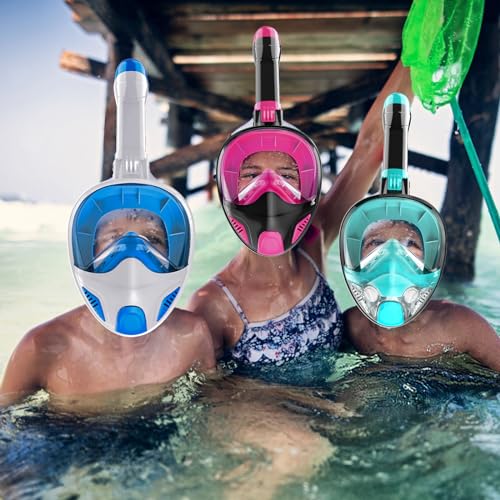 Full Face Snorkel Mask for Adults Teen, Snorkeling Gear with Detachable Camera Mount,Panoramic 180° View, Anti-Fog Anti-Leak Snorkling Set for Man and Women