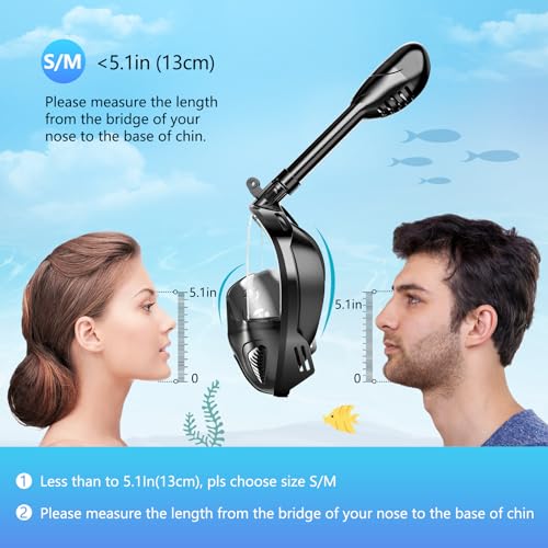 Full Face Snorkel Mask for Adults Teen, Snorkeling Gear with Detachable Camera Mount,Panoramic 180° View, Anti-Fog Anti-Leak Snorkling Set for Man and Women