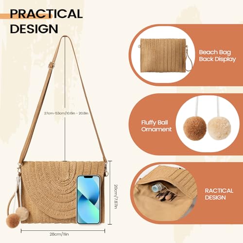 Straw Bag Woven Purse Straw Crossbody Bags for Women Straw Handmade Bag for Women for Casual Beach