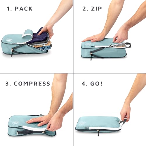 Compression Packing Cubes for Travel - Luggage and Backpack Organizer Packaging Cubes for Clothes (Dusty Teal and White, 2 Piece Set)