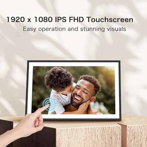 Digital Picture Frame, 15.6 Inch Large Frameo Digital Photo Frame WiFi, 32GB, 1920 * 1080 IPS HD Touch Screen, Tabletop&Wall-Mounted, Share Picture Video, Birthday, Wedding, for Mom