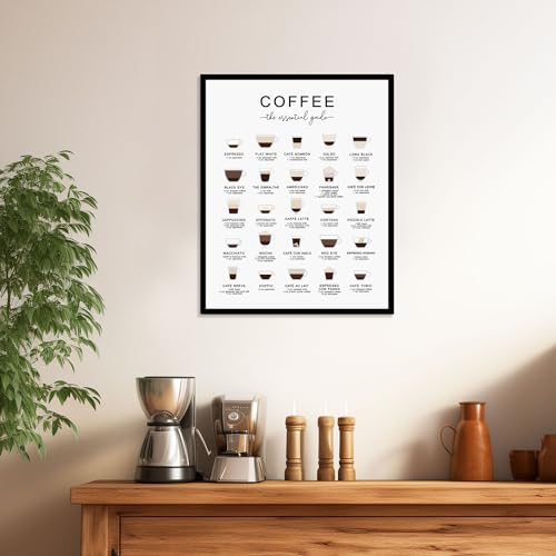 Coffee Guide Print, Coffee Wall Art, Coffee Cup Print, Coffee Lovers Gift, Kitchen Art, Office Wall Decor, Coffee Poster, Coffee Types (11X14 INCH, With Black Framed)