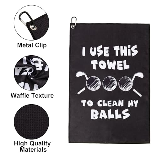 Golf Towel,Printed Golf Towels for Golf Bags with Clip,Golf Accessories Funny Golf Gifts for Men Golfers,Husband Boyfriend Dad,Birthday Gifts for Golf Fan-I Use This Towel to Clean My Balls.