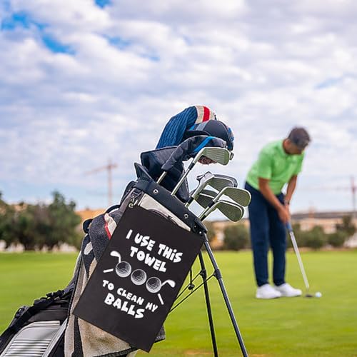Golf Towel,Printed Golf Towels for Golf Bags with Clip,Golf Accessories Funny Golf Gifts for Men Golfers,Husband Boyfriend Dad,Birthday Gifts for Golf Fan-I Use This Towel to Clean My Balls.