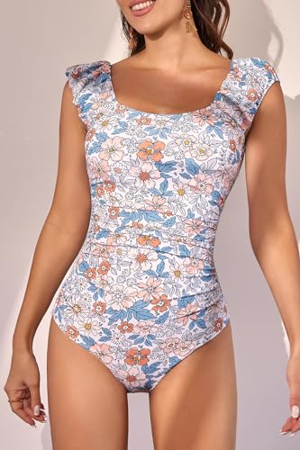 Eomenie Womens One Piece Swimsuits Puffy Sleeves Tummy Control Bathing Suit Twist Back Swimwear