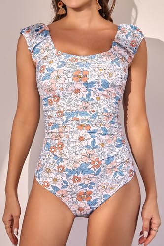 Eomenie Womens One Piece Swimsuits Puffy Sleeves Tummy Control Bathing Suit Twist Back Swimwear