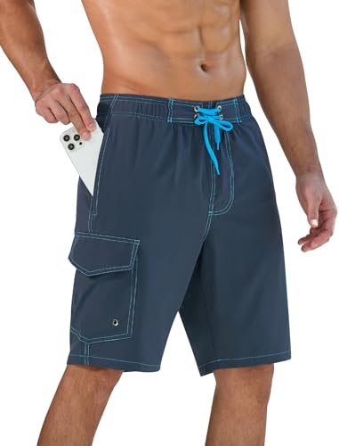 SILKWORLD Mens Swim Trunks with Compression Liner Quick-Dry 10" Stretch Beach Shorts