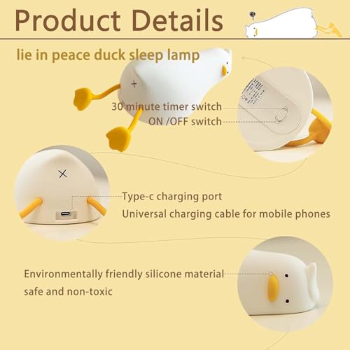 Lying Flat Duck Night Light, LED Squishy Duck Lamp