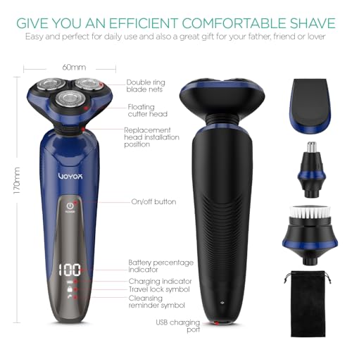 VOYOR Electric Razor for Men Cordless Shavers for Shaving with face sideburn Nose Ear Hair  Rechargeable Wet Dry Waterproof TX410 New (New Version-Blue)