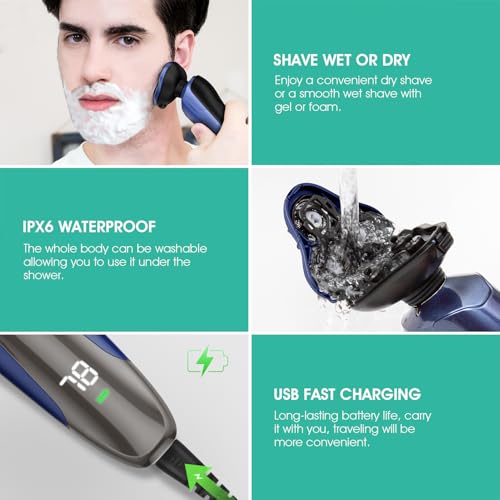 VOYOR Electric Razor for Men Cordless Shavers for Shaving with face sideburn Nose Ear Hair  Rechargeable Wet Dry Waterproof TX410 New (New Version-Blue)