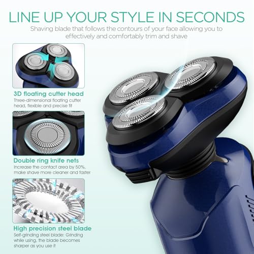 VOYOR Electric Razor for Men Cordless Shavers for Shaving with face sideburn Nose Ear Hair  Rechargeable Wet Dry Waterproof TX410 New (New Version-Blue)