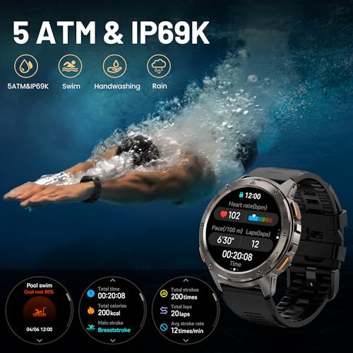 KOSPET Smart Watch for Men, 60 Days Extra-Long Battery, 50M Waterproof for Swimming, Rugged Military Full Metal Body Smartwatch, 1.43” AMOLED Always-On Display Fitness Watch（Answer/Make Calls）AI Voice