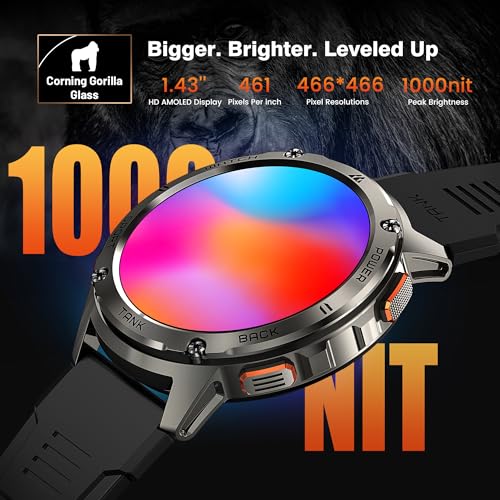 KOSPET Smart Watch for Men, 60 Days Extra-Long Battery, 50M Waterproof for Swimming, Rugged Military Full Metal Body Smartwatch, 1.43” AMOLED Always-On Display Fitness Watch（Answer/Make Calls）AI Voice