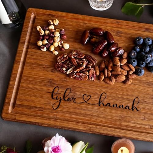 Handmade Personalized Cutting Board - Natural Bamboo Engraved Charcuterie Boards - Best Present for Wedding, Bridal Shower, Engagement, Birthday - Custom Engraved Chopping Block (Personalized)