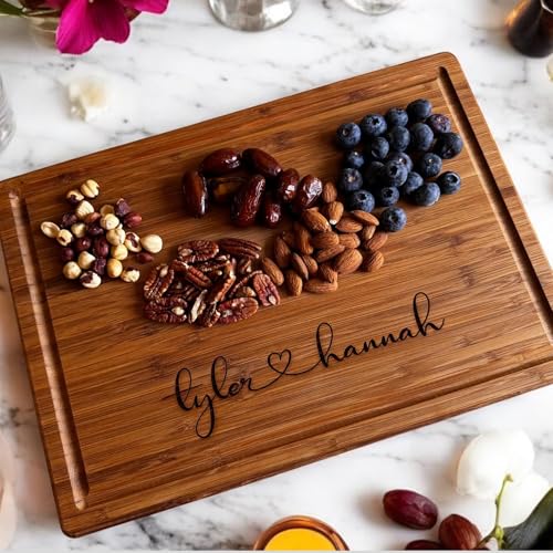 Handmade Personalized Cutting Board - Natural Bamboo Engraved Charcuterie Boards - Best Present for Wedding, Bridal Shower, Engagement, Birthday - Custom Engraved Chopping Block (Personalized)