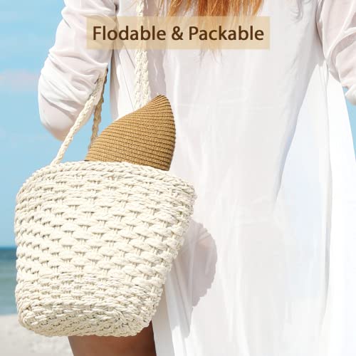 Beach Sun Hats for Women - Wide Brim Straw Womens Summer Hat with Wind Lanyard Roll Up, Foldable Beach Hat UV Protection