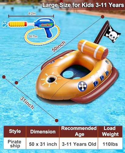 [Water Squirt Guns] Pirate Ship Pool Float for Kids 3-11 Years, Inflatable Battle Swimming Pool Toys Fun Ride-ons Floaties for Toddler Boys Girls Summer Outdoor Pool Party Gift Toys Games