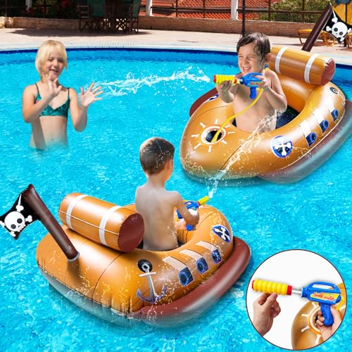 [Water Squirt Guns] Pirate Ship Pool Float for Kids 3-11 Years, Inflatable Battle Swimming Pool Toys Fun Ride-ons Floaties for Toddler Boys Girls Summer Outdoor Pool Party Gift Toys Games