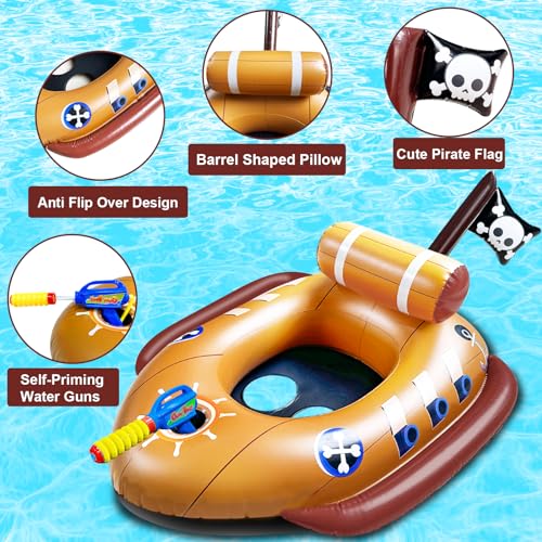 [Water Squirt Guns] Pirate Ship Pool Float for Kids 3-11 Years, Inflatable Battle Swimming Pool Toys Fun Ride-ons Floaties for Toddler Boys Girls Summer Outdoor Pool Party Gift Toys Games