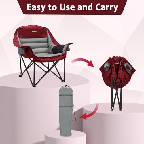 Oversized Camping Chair, Portable Folding Camping Chairs with Side Pocket, Cup Holder and Carry Bag, Heavy Duty Outdoor Camping Chairs for Adults, Fishing, Sports, Trip, up to 400lbs, Style 3