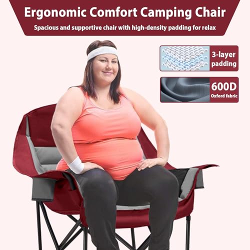 Oversized Camping Chair, Portable Folding Camping Chairs with Side Pocket, Cup Holder and Carry Bag, Heavy Duty Outdoor Camping Chairs for Adults, Fishing, Sports, Trip, up to 400lbs, Style 3