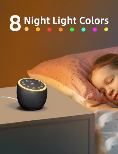 Sleep Sound Machine White Noise Machine 40 Non Looping Sounds 8 Night Light Colors 4 Timers 32 Adjustable Volume Memory Function Brown Noise Sounds Machine for Baby Kids Adult Plug-in, Black