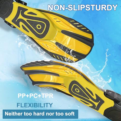 Snorkeling Gear for Adults,Mask Fins Snorkel Set,Panoramic View Diving Mask Anti-Fog,Dry Top Snorkel,Dive Flippers and Travel Bag for Swimming,Snorkeling Diving