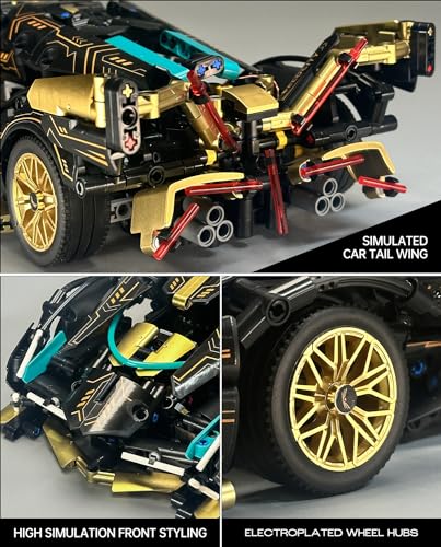 Sports Car Building Sets, Adults Model and Racing Sports Collectable Model Car Building Kit, 1:14 Construction Toy Sports Car for Boys Men Teens Gold…