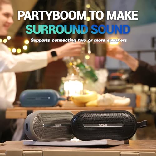 SOWO Portable Bluetooth Speaker with Powerful Bass - Wireless Speaker with Partyboom Technology - 30W, IP67 Waterproof - Stereo Sound for Outdoor, Camping and Travel Use - Black