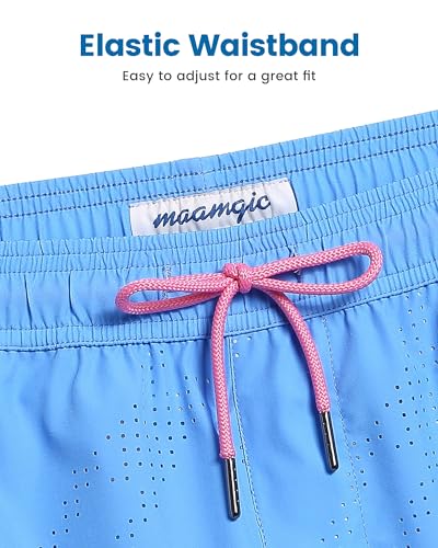 maamgic Mens Swim Trunks with Compression Liner 5 Inch Inseam Quick Dry Board Shorts with Zipper Pockets Swimming Shorts