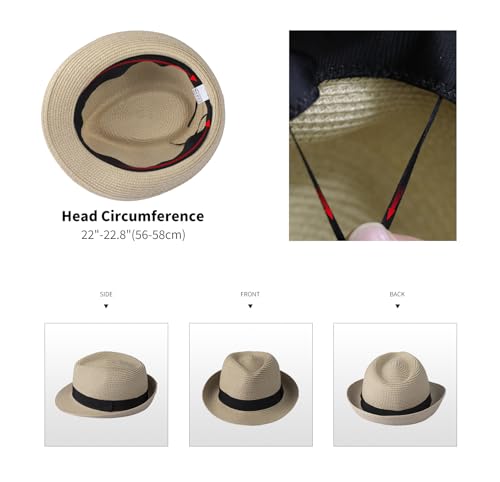 Straw Fedora Hat for Women Men Short Brim Panama Hat Roll Up Trilby Summer Beach Sun Hat UPF 50+