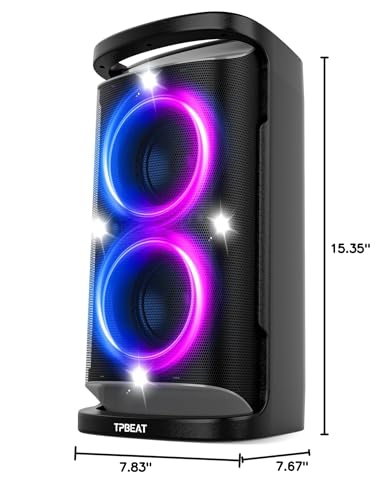 Portable Bluetooth Party Speaker: 160W Peak Powerful Loud Sound Deep Bass Wireless Boombox Large Subwoofer 15 Hours Battery Life Fast Charging with Led Light Show for Outdoor Camping Backyard