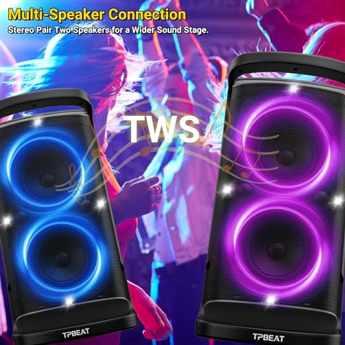 Portable Bluetooth Party Speaker: 160W Peak Powerful Loud Sound Deep Bass Wireless Boombox Large Subwoofer 15 Hours Battery Life Fast Charging with Led Light Show for Outdoor Camping Backyard