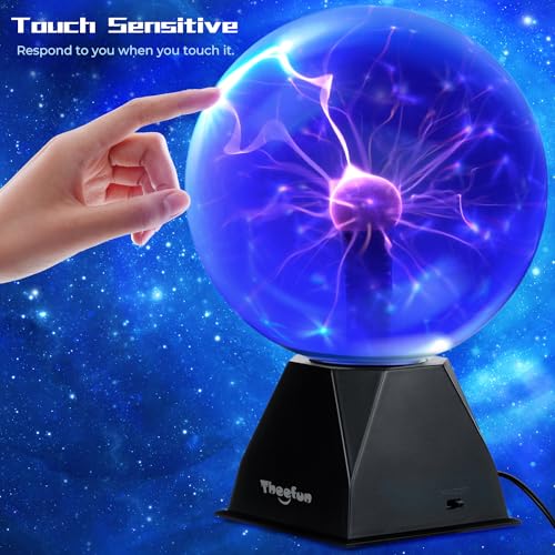 Theefun Blue Plasma Ball: 8 Inch Plasma Globe Touch & Sound Sensitive Plasma Ball Lamp Electric Ball Lightning Novelty Light for Parties, Home, Prop, Decoration, Christmas Gifts