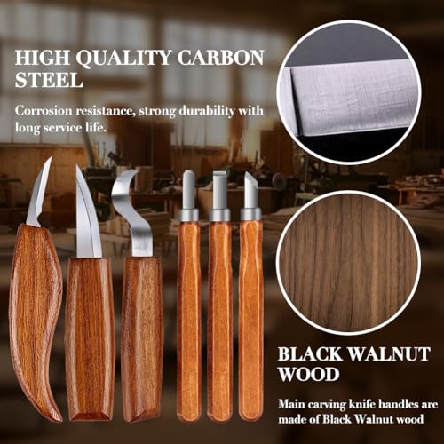 Wood Carving Kit with Basswood Carving Blocks, Wood Carving Tools Includes 3 Wood Carving Knives, 3 Detail Wood Carving Knife and 8 Wood Blocks, Whittling kit for Adult and Kids Beginners