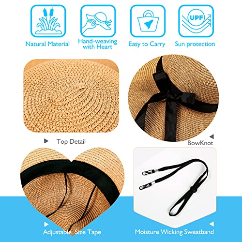 Beach Hats for Women, Foldable Sun Hat Womens UV Protection, Boho Wide Brim Hats for Women, Floppy Straw Visor Hat