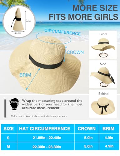 Beach Hats for Women, Foldable Sun Hat Womens UV Protection, Boho Wide Brim Hats for Women, Floppy Straw Visor Hat