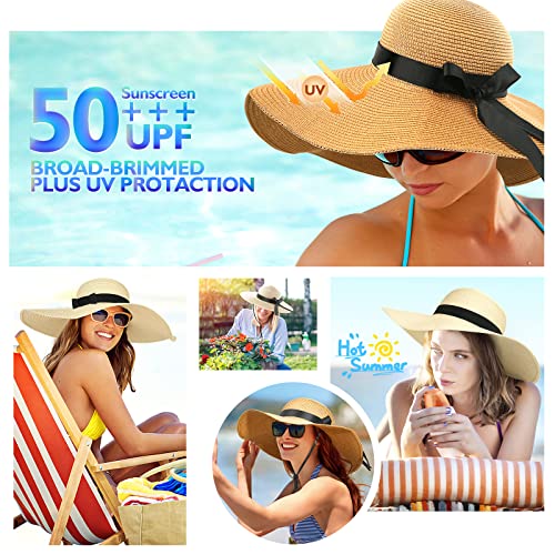 Beach Hats for Women, Foldable Sun Hat Womens UV Protection, Boho Wide Brim Hats for Women, Floppy Straw Visor Hat