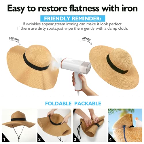 Beach Hats for Women, Foldable Sun Hat Womens UV Protection, Boho Wide Brim Hats for Women, Floppy Straw Visor Hat