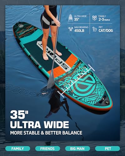 11'6"×35"×6" Extra Wide Inflatable Paddle Board, Stand Up Paddle Board, Sup Board for 450lb Capacity with Removable US Fin, 100L Backpack, Floating Paddle, 5L Waterproof Bag, Safety Leash