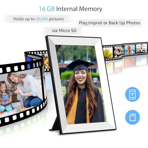 Frameo Digital Picture Frame,WiFi Slideshow Digital Photo Frame with 10.1 Inch IPS Touch Screen,Load from Phone to 32GB Digital frame,Smart Rotating Pictures via White Electronic Picture Frame,Gift